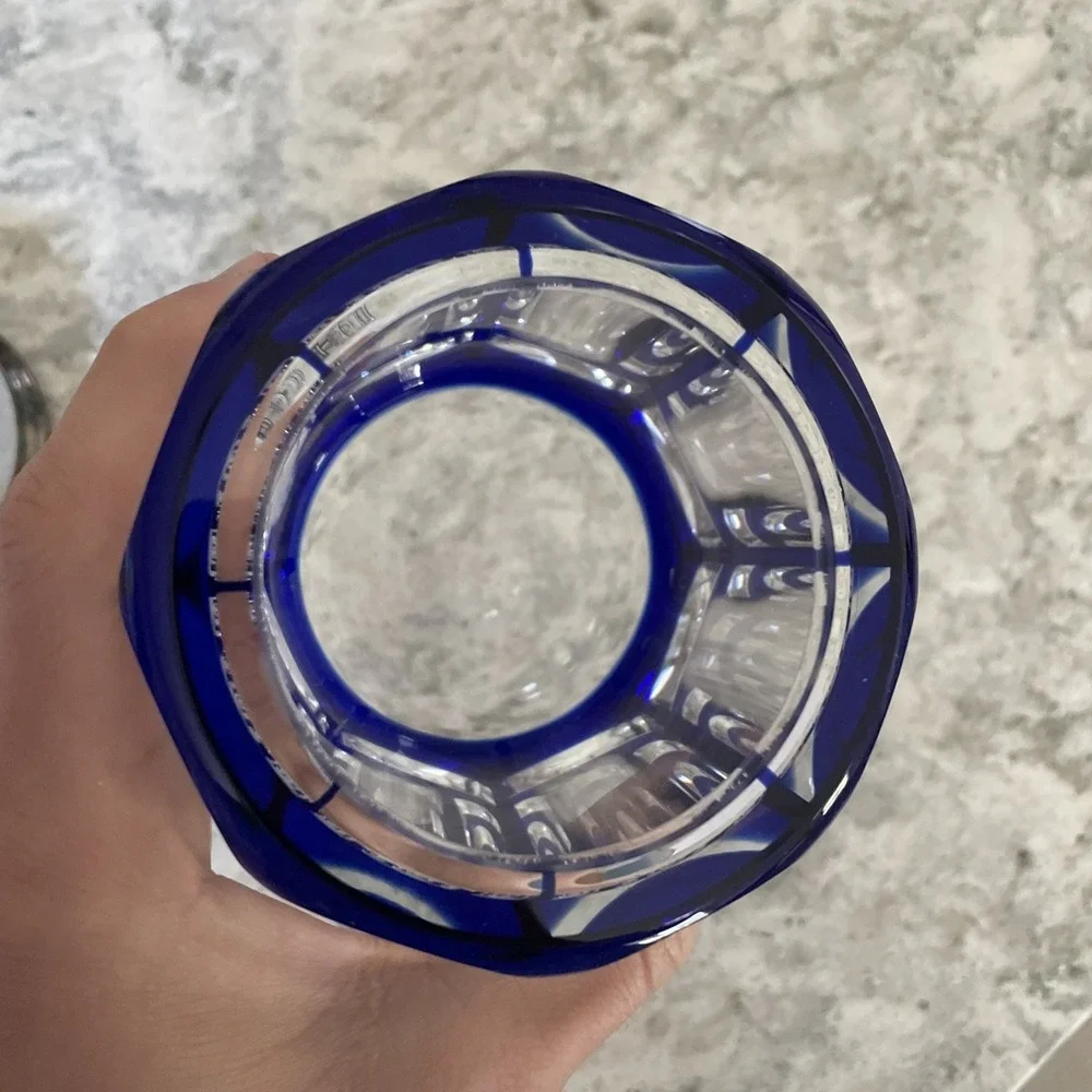 Lappas Hand Blown & Cut Crystal Cobalt Blue Glass Jar Heavy 4